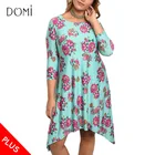 Aqua Floral Long Sleeves Women's Plus Size Dresses Tunics