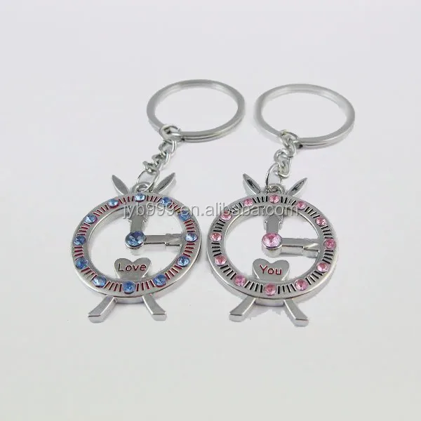 alarm clock shape couple metal key rings