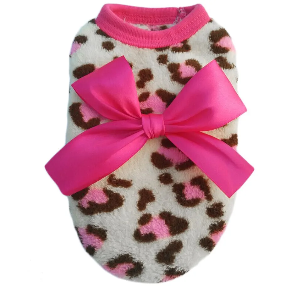 Pink color Pet Dog Puppy Cat Winter Leopard Clothes Cute T-Shirt Soft Warm Coat hot selling