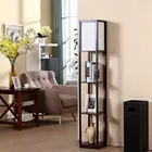 Chinese Yellow Black White Modern Arc Wooden Floor Standing Lamp for Living Room Bedroom