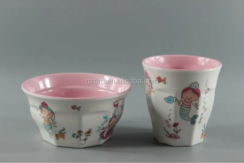 Double Color Melamine Cups And Bowls For Kids