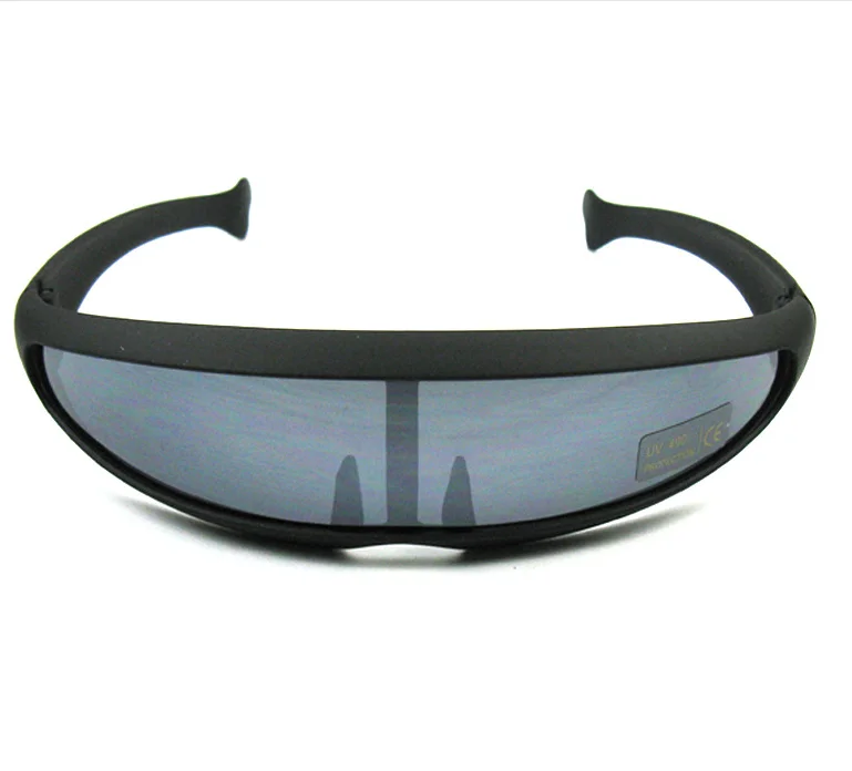 De fábrica al por mayor de encargo de logotipo láser personalidad de cola de pescado de Punta estilo robot deporte una pieza lente gafas de sol