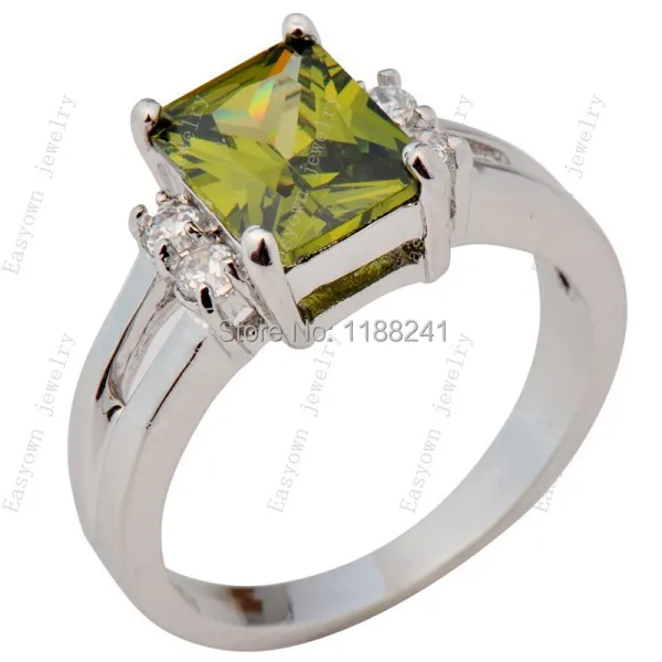 10ps/lot Size 6/7/8/9/10 Peridot Zircon Stone Finger Ring Women Fashion Jewelry Rings 10KT White Gold Filled Promotion RW0250