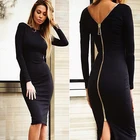 Sexy Ladies Clothing Long Sleeve Spandex Zipper Back Club Women Dresses