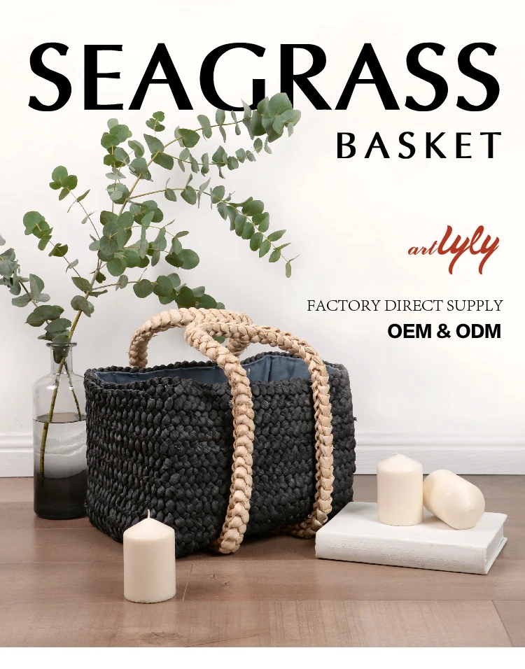 hand woven straw bag seagrass storage basket with