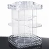 Square Shape Diamond Transparent Large Makeup Organizer 360 Degree Rotating Cosmetic Storage Countertop with Adjustable Shelves