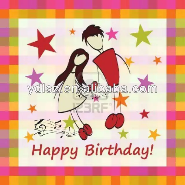 happy birthday cute greeting card with lovers with led light for