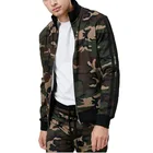 Custom hot sale men striped sleeves fleece track army camo print jacket