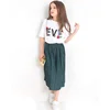 YY10188G Letter flower printed t-shirt + green pleated skirt girls boutique summer set