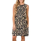 F51 Women Tunic Print Dress Sundress Tank Tops Plus Size Sleeveless Mini Dress Floral Loose T Shirt Vest