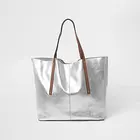 Sliver metallic leather tote bag for women