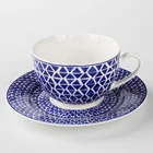 Chinese Bone China Coffee And Tea Cup Set With Emboss Geometry Decoration