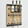 Wholesale Rustic Farmhouse Vintage Industaial wall Mounted Metal Wood Wine Bottle Rack 4 Long Stem Glass Holder