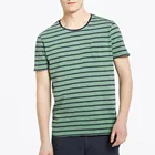 2018 custom basic style green and blue striped cotton t shirt men with pocket