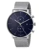 Silver Mesh Strap Stainless Steel Men Dual Time Watches Japan Quartz Movement Male Watch With Week And Date Windows