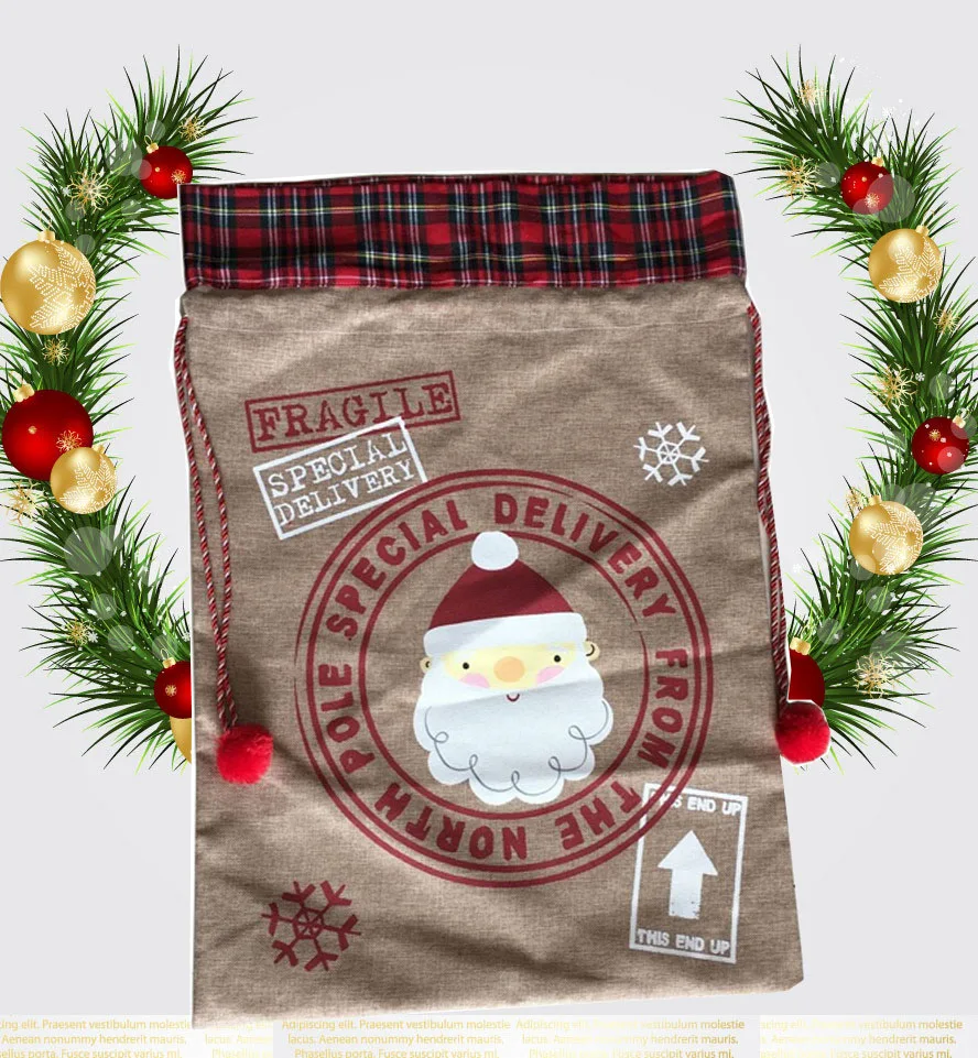 monogramed canvas santa sack bag with drawstring christmas red