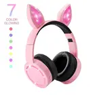 2019 Novelty cartoon rabbit/cat ear foldable gaming headset changing color LED wireless headphones for kids