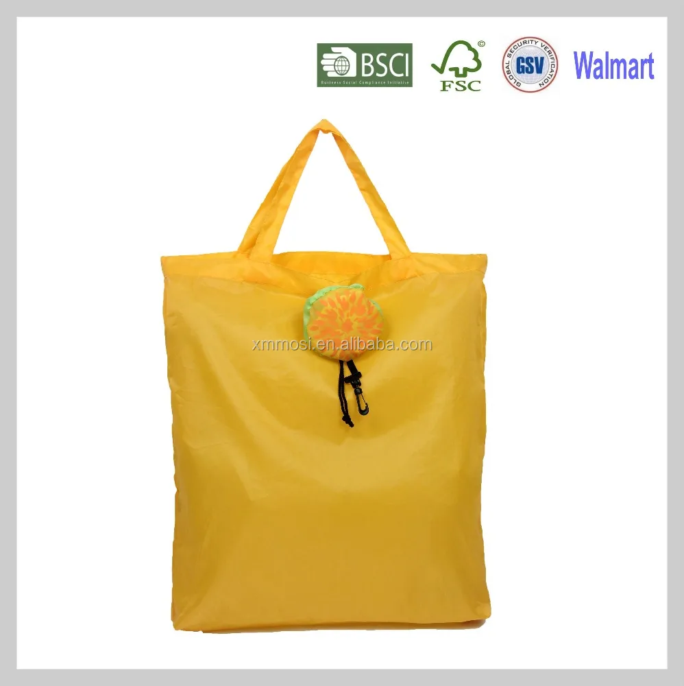 orange small foldable gift polyester shopping bag and drawstring