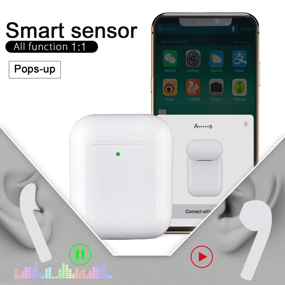 i200 TWS Wireless Earphone With Smart Optical Sensor Qi Wireless Charging Real Battery Display Earbuds for iPhone 1:1 Air 2 - ANKUX.COM