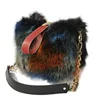Ladies Multi-color Clutch Fox Fur Handbags with Leather Inner Bag