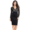 Sexy Party Night Club Evening Fashion Black Lace Nude Illusion Long Sleeves Woman Dress