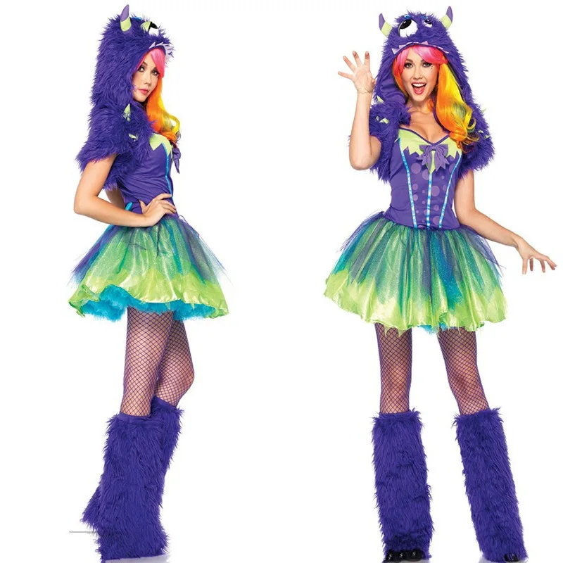 New Halloween Colorful Purple Fox Animal Costume Sexy Cute Devil Role Play Halloween One-eyed Monster Demon Costumes H15615