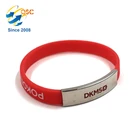 Custom embossed logo activity charm silicone bracelet with metal