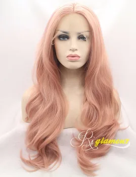 Riglamour Fashion Dark Pastel Pink Lace Front Wigs For Women Long