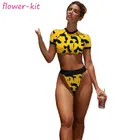 Female beach short sleeve swimsuit two pcs set women sexy bikini swimwear sport