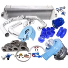 Complete Turbocharger Kit Cast Iron Manifold BLUE T3/T4 Turbo 38mm ADJ. Wastegate for 93-01 Prelude H22