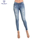 Fashion Stretchy Skinny Ripped With Inside Rayon Patch Denim Women Pencil Jeans
