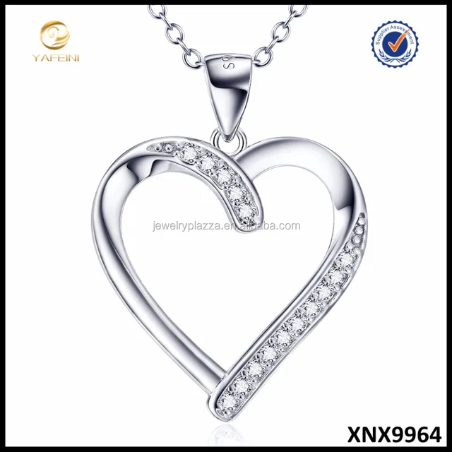 rhodium plated 925 sterling silver necklace micro pave heart