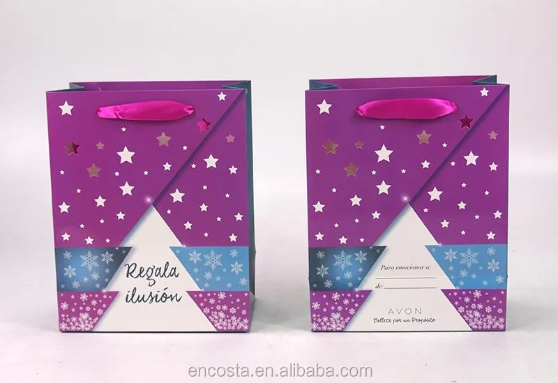 tree of cut stars paper shopping gift bag with ribbon handle for