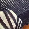 Customized 100% polyester imitated silk navy blue stripe digital printed pleated chiffon fabric