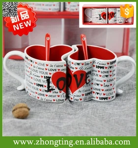 souvenir gift custom printing ceramic red heart shaped coffee
