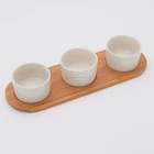 wholesale cheap white ceramic snack serving dishes with wooden tray for party