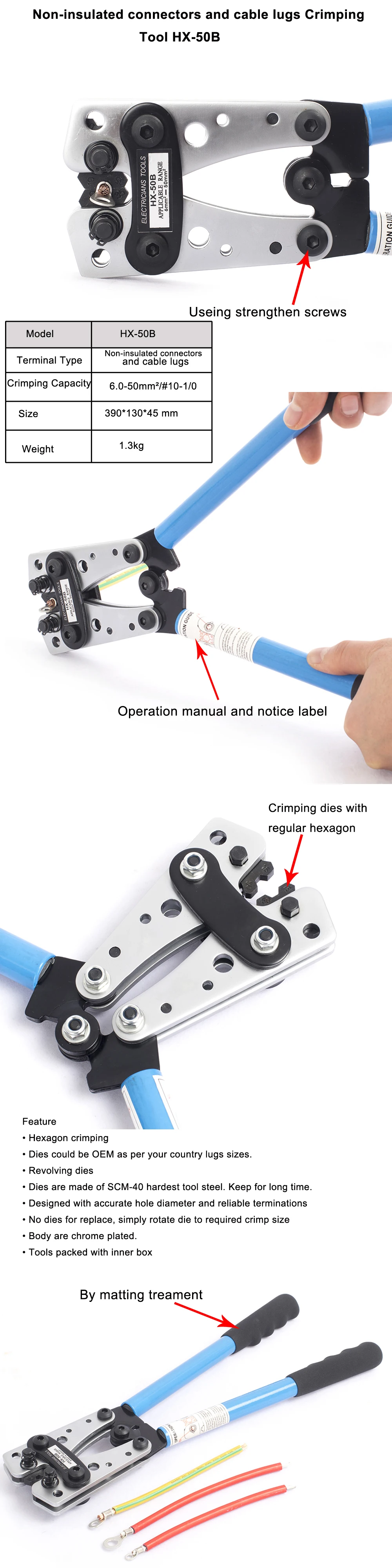 Thiết Bị Đầu Cuối Không Cách Điện Công Cụ Uốn Tóc HX-50B Quay Chết Dây Crimper