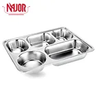 201 Stainless Steel 5 Compartments(4 Rectangle + 1 Round) Rectangle Deepen Dinner Divided Plates/Tray with Lid