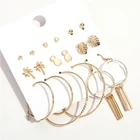 Fashion Jewelry Coconut Leaf Pineapple 9 Pairs Alloy Mini Hoop Earring Set