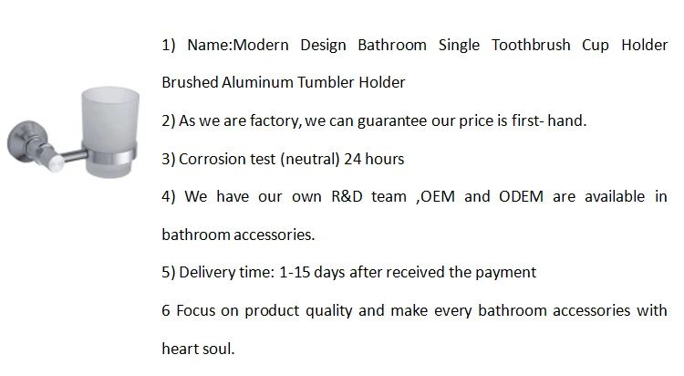 Modern Design Bathroom Single Toothbrush Cup Holder Brushed Aluminum Tumbler Holder