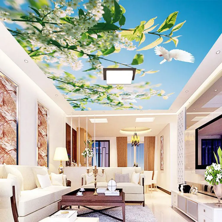 Cheap Customized 3d Design Sky Forest Wallpaper Ceiling Wall Mural