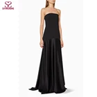 Women new style black strapless bustier neckline gown maxi evening dress