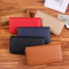 Saffiano Pattern PU Leather Women Solid Long Single Zip Around Wallet