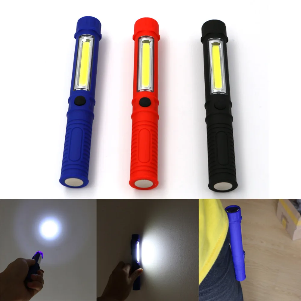 Small COB LED Pen Light Pocket Clip Magnet Work Inspection Torch Lamp Blue 