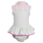 Hot sale baby girls boutique swimming suit cotton seersucker two piece lovely infant clothes