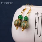 Earrings Ceramics New 14K Gold Plated Exotic Earrings Brand Handmade Vintage Drop Earrings Old Fashion Ceramics Dangle Earrings