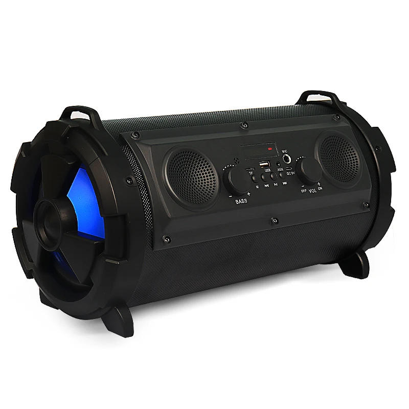 New product New Outdoor Portable 15W Subwoofer Karaoke BT Speakers Colorful LED Cylinder Super Bass