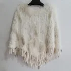 Genuine Knitted Rabbit Fur Poncho Raccoon Fur Wrap Cape Jacket Coat