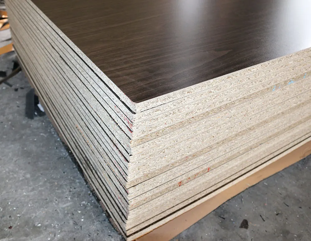 Top quality both sides melamine 18mm particle board with cheap price from fushi wood group