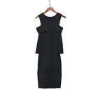 Best Selling Black Round Neck Off Shoulder Long Sleeves Geometric Pattern Slim Fit Woman Knitted Sweater Dresses